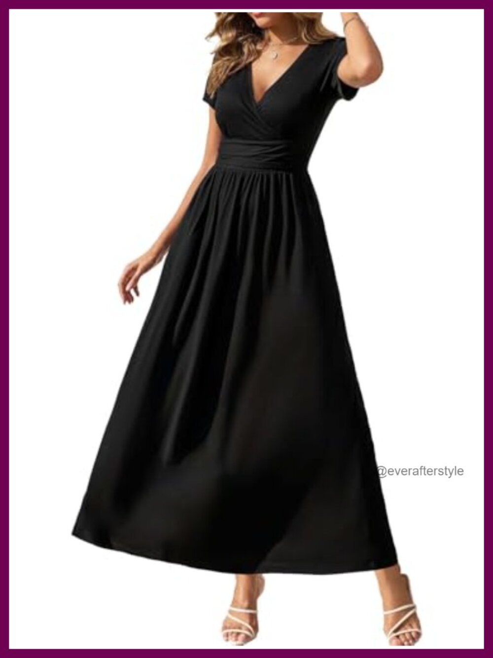 Women's Short Sleeve Wrap Maxi Dress with Pockets Midi A-Line Casual